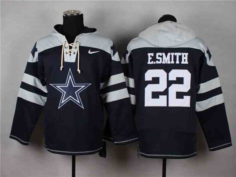 Nike Cowboys 22 E.Smith Blue Hooded Jerseys