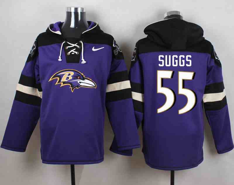 Nike Ravens 55 Terrell Suggs Purple Hooded Jersey