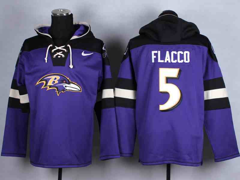 Nike Ravens 5 Flacco Purple Hooded Jerseys