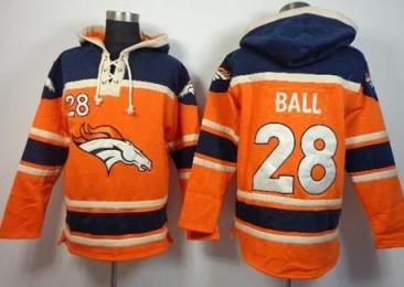 Denver Broncos #28 Montee Ball Orange Sawyer Hooded Sweatshirt NFL Hoodie