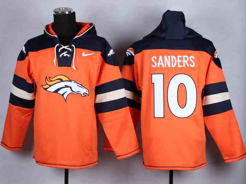 Nike Broncos 10 Sanders Orange Hooded Jerseys