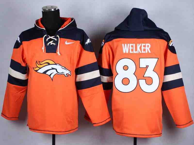 Nike Broncos 83 Welker Orange Hooded Jerseys