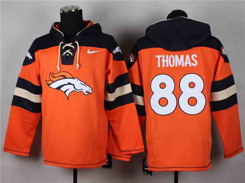 Nike Broncos 88 Thomas Orange Hooded Jerseys