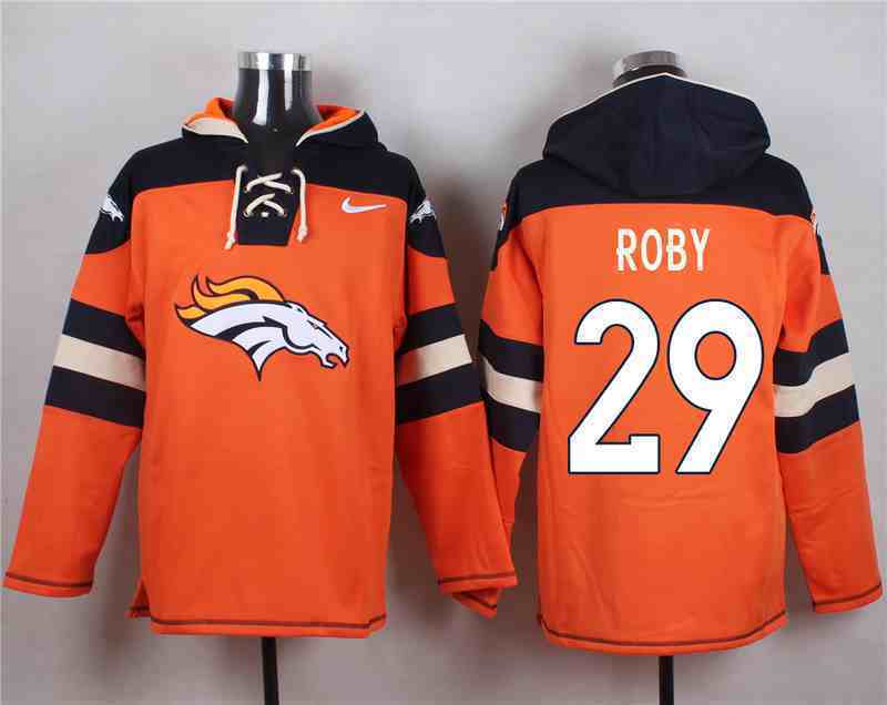 Nike Broncos 29 Bradley Roby Orange Hooded Jersey