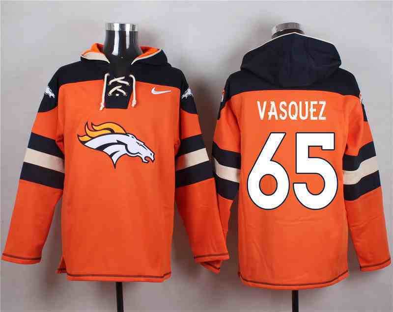 Nike Broncos 65 VASQUEZ Orange Hooded Jerseys