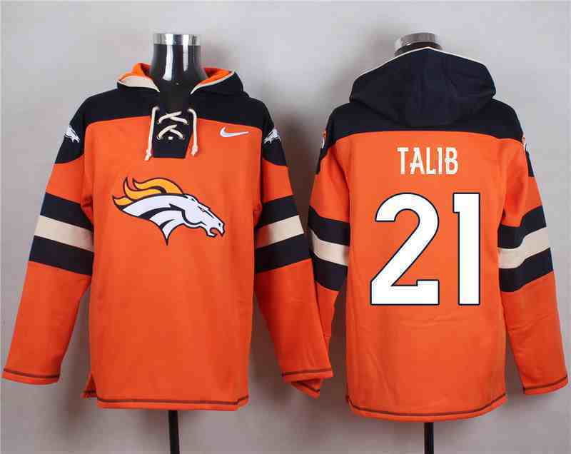 Nike Broncos 21 Aqib Talib Orange Hooded Jersey