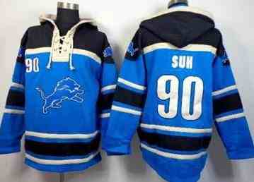 Detroit Lions #90 Ndamukong Suh Blue Sawyer Hooded Sweatshirt NFL Hoodie