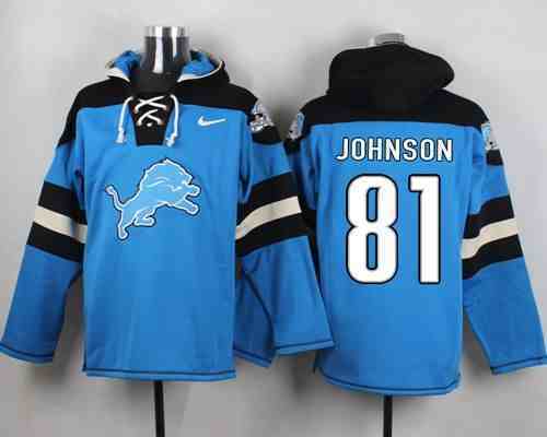 Nike Lions 81 Calvin Johnson Light Blue Hooded Jersey