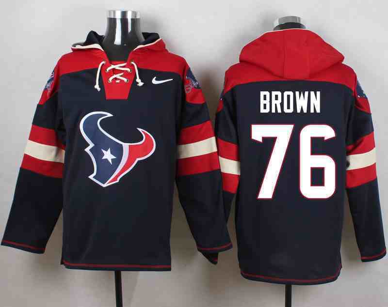 Nike Texans 76 Duane Brown Navy Hooded Jersey