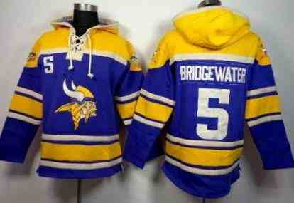 Minnesota Vikings 5 Teddy Bridgewater Purple Stitched NHL Sawyer Hooded Sweatshirt Jersey
