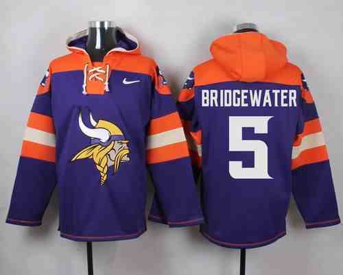 Nike Vikings 5 Teddy Bridgewater Purple Hooded Jersey