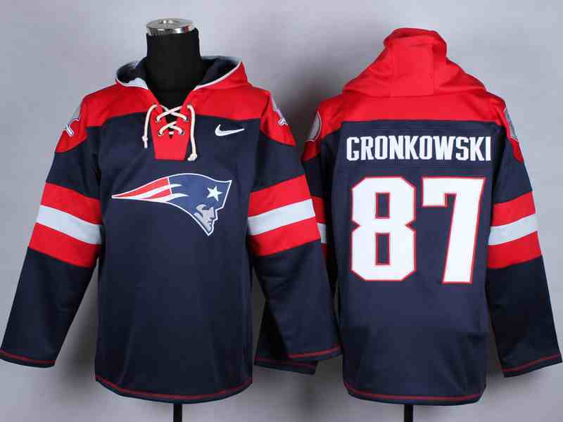 Nike Patriots 87 Gronkowski Navy Blue Hooded Jerseys