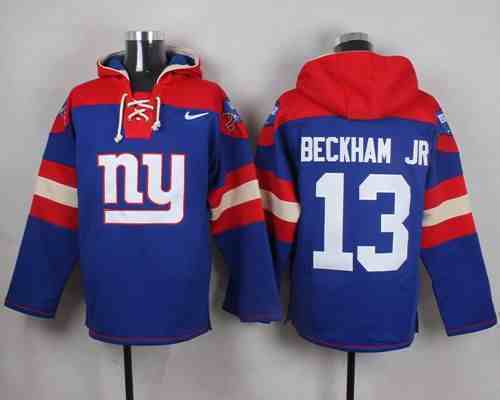 Nike Giants 13 Odell Beckham Jr Blue Hooded Jersey