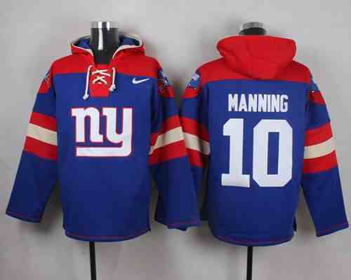 Nike Giants 10 Eli Manning Blue Hooded Jersey