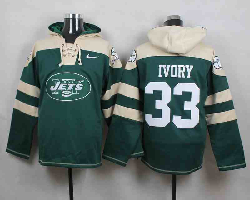 Nike Jets 33 IVORY Green Hooded Jersey
