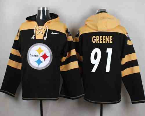 Nike Steelers 91 Joe Greene Black Hooded Jersey