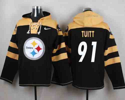 Nike Steelers 91 Stephon Tuitt Black Hooded Jersey
