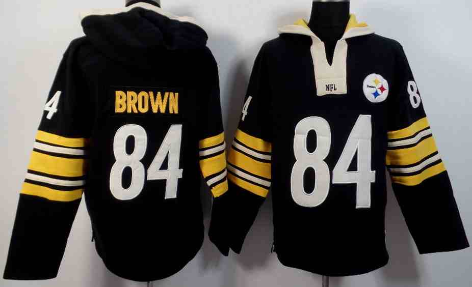 Steelers 84 Antonio Brown Black Hooded Jersey