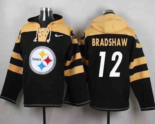 Nike Steelers 12 Terry Bradshaw Black Hooded Jersey