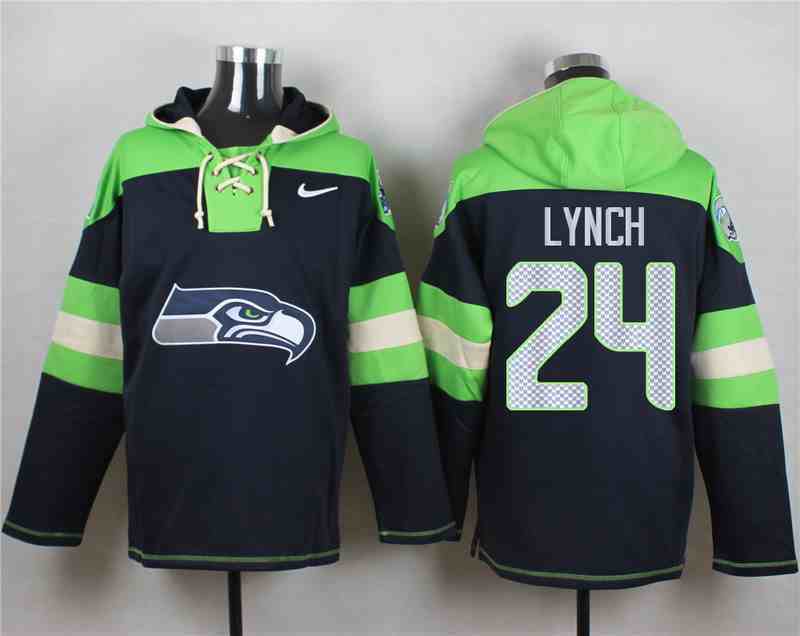Nike Seahawks 24 Marshawn Lynch Navy Hooded Jersey