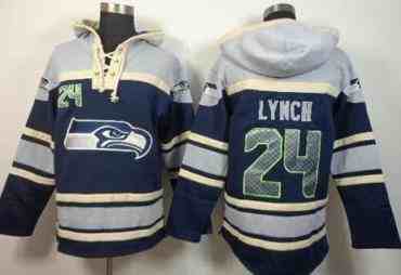 Nike Seahawks #24 Marshawn Lynch Navy Blue Sawyer Hooded Sweatshirt NFL Hoodie