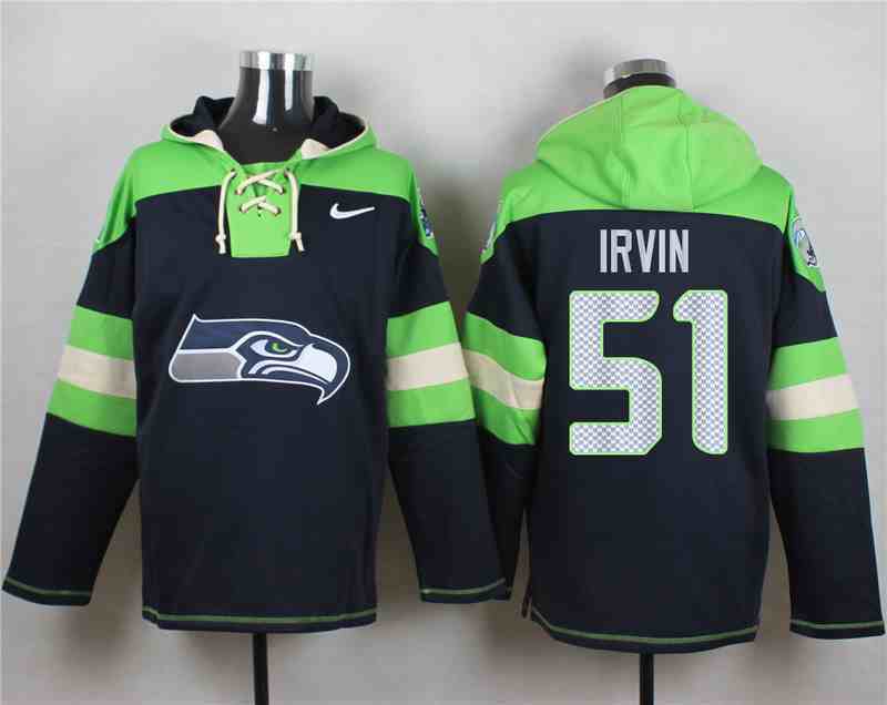 Nike Seahawks 51 IRVIN Navy Hooded Jersey