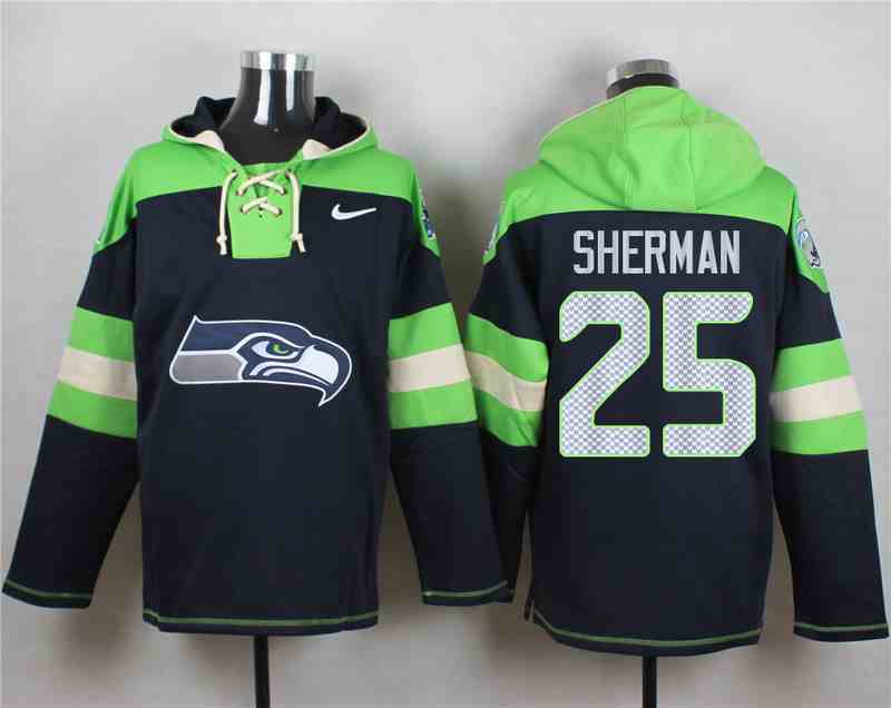 Nike Seahawks 25 Richard Sherman Navy Hooded Jersey