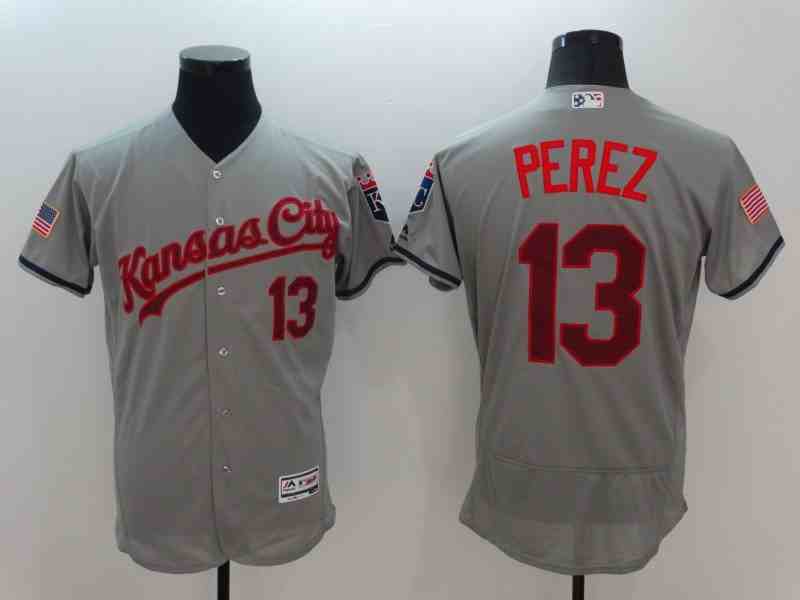 Royals 13 Salvador Perez Grey Fashion Stars & Stripes Flexbase Jersey