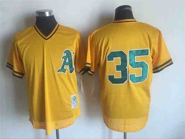 Athletics 35 Rickey Henderson Yellow Cooperstown Collection Batting Practice Jersey