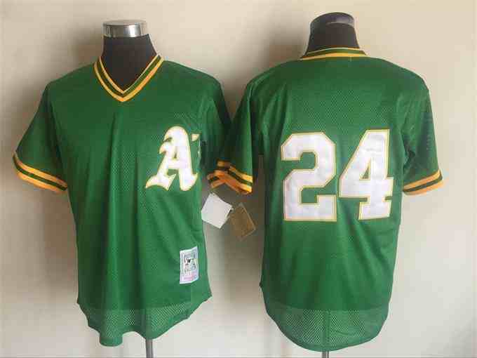 Athletics 24 Rickey Henderson Green Cooperstown Collection Batting Practice Jersey