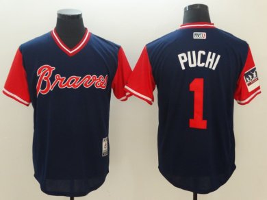 Braves 1 Ozzie Albies Puchi Navy 2018 Players Weekend Authentic Team Jersey