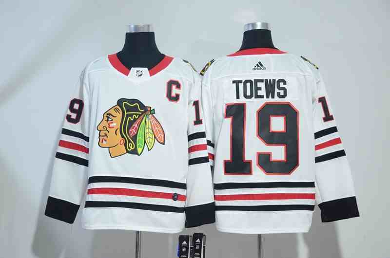 Blackhawks 19 Jonathan Toews White Adidas Jersey