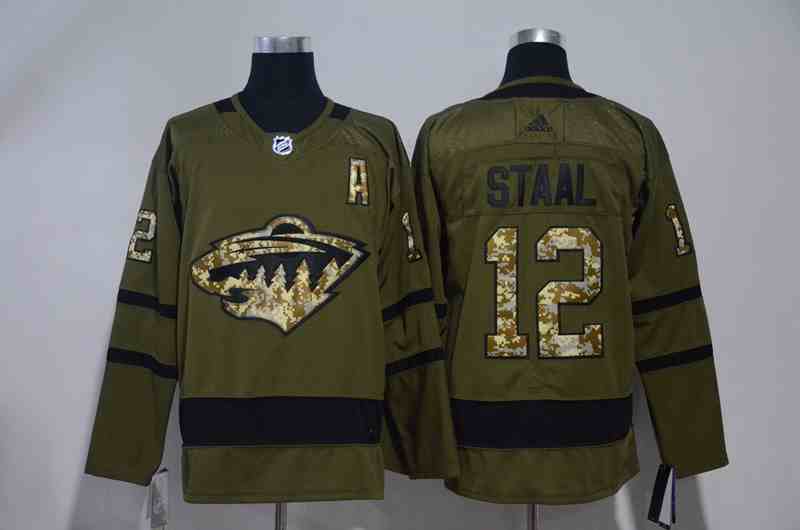 Wild 12 Eric Staal Olive Green Adidas Jersey