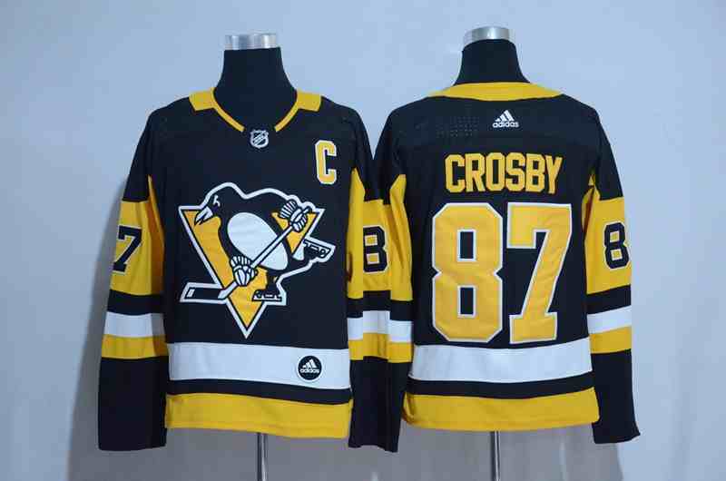 Penguins 87 Sidney Crosby Black With C Patch Adidas Jersey
