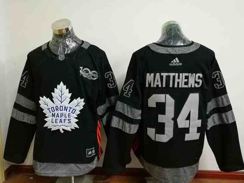 Maple Leafs 34 Auston Matthews Black 1917-2017 100th Anniversary Jersey