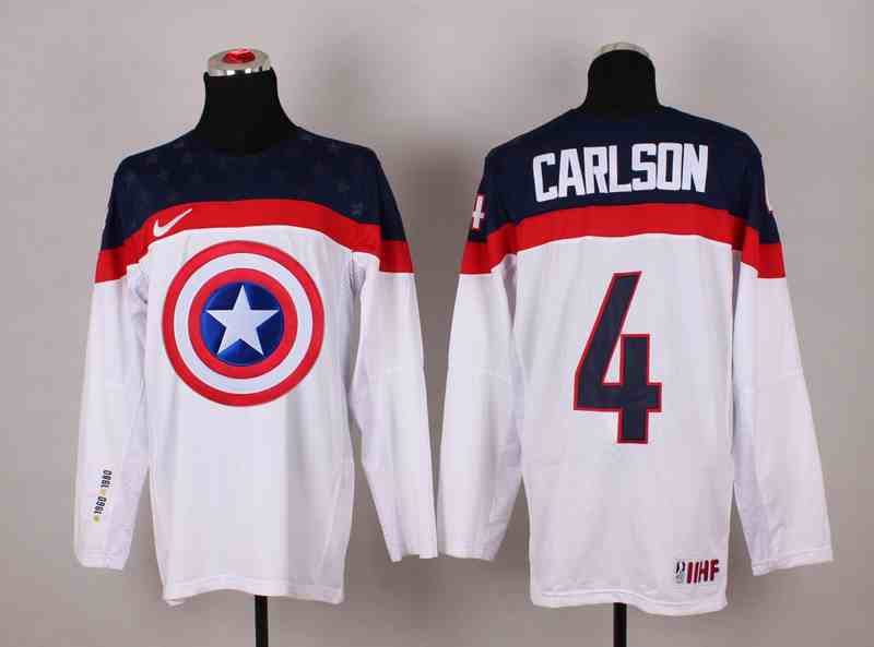 USA 4 Carlson White Captain America Jersey