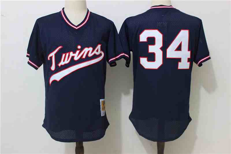Twins 34 Kirby Puckett Navy Blue Cooperstown Collection Mesh Jersey