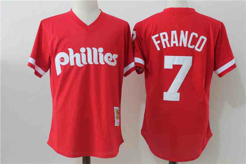 Phillies 7 Maikel Franco Red Cooperstown Collection Mesh Batting Practice Jersey