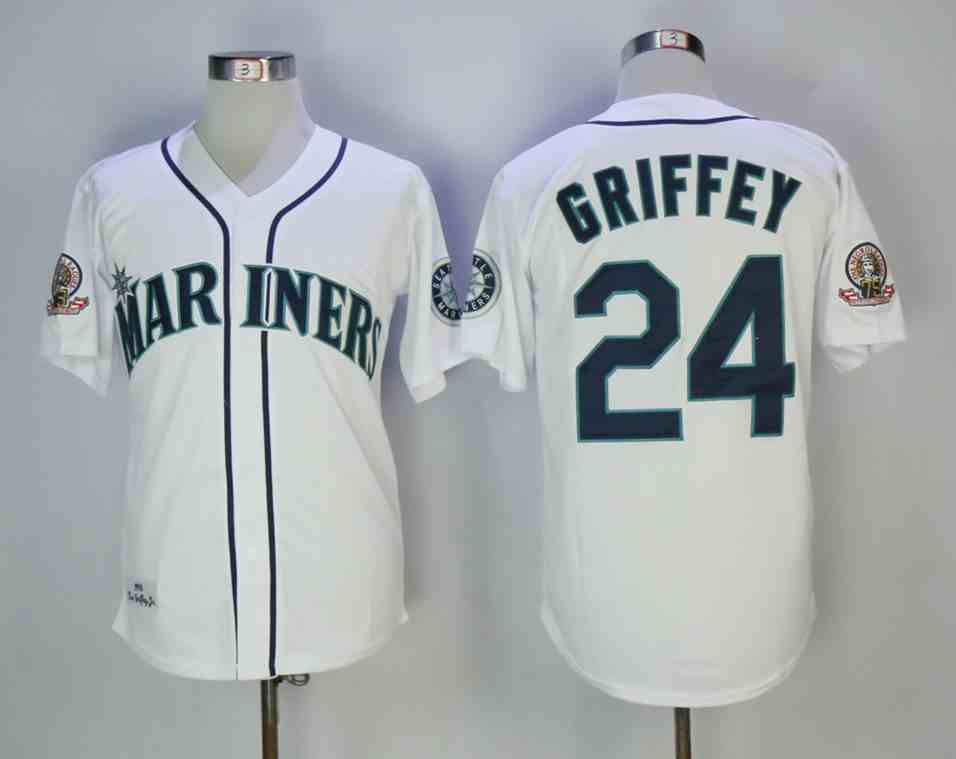 Mariners 24 Ken Griffey Jr. White 1995 Throwback Jersey