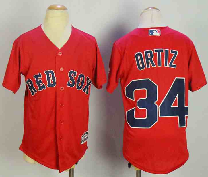 Red Sox 34 David Ortiz Red Youth Cool Base Jersey