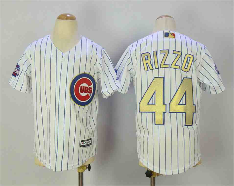 Cubs 44 Anthony Rizzo White World Series Champions Youth Gold Program Flexbase Jersey