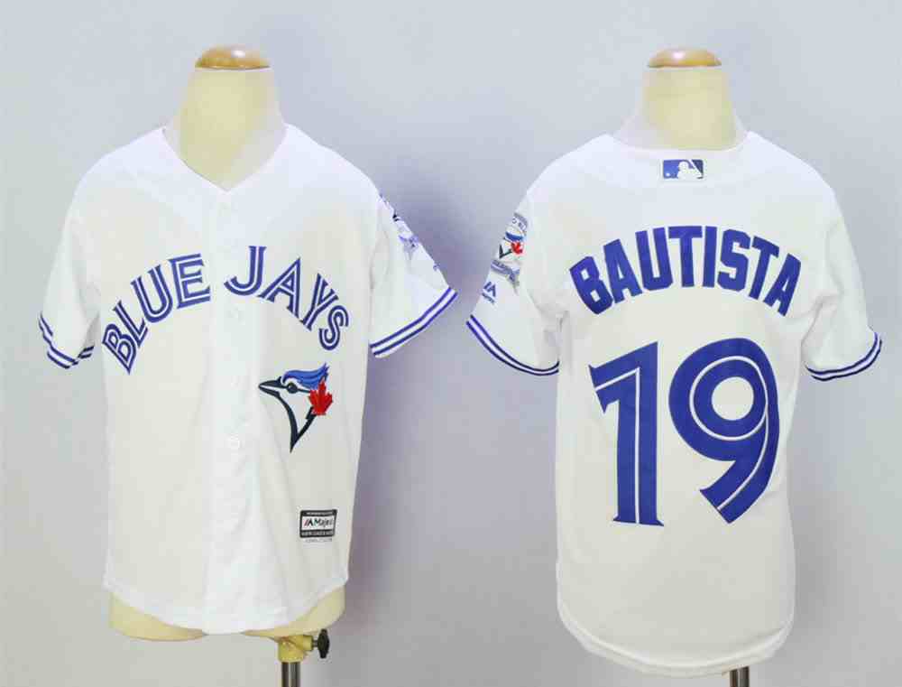 Blue Jays 19 Jose Bautista White Youth With 40th Aniversary Patch New Cool Base Jersey