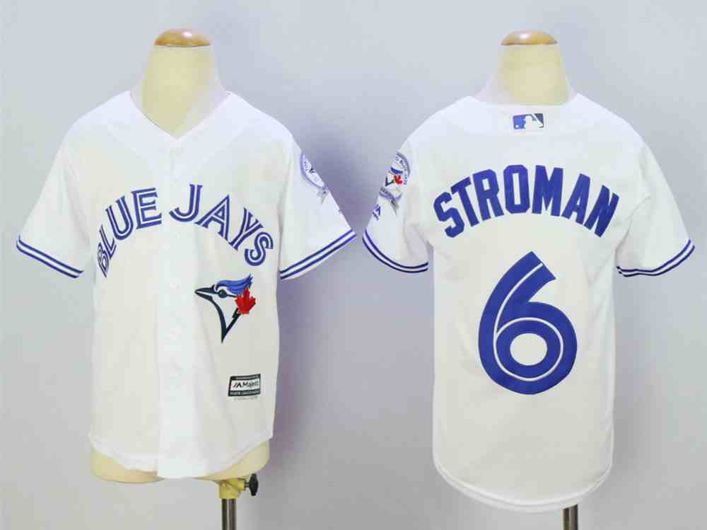 Blue Jays 6 Marcus Stroman White Youth With 40th Aniversary Patch New Cool Base Jersey