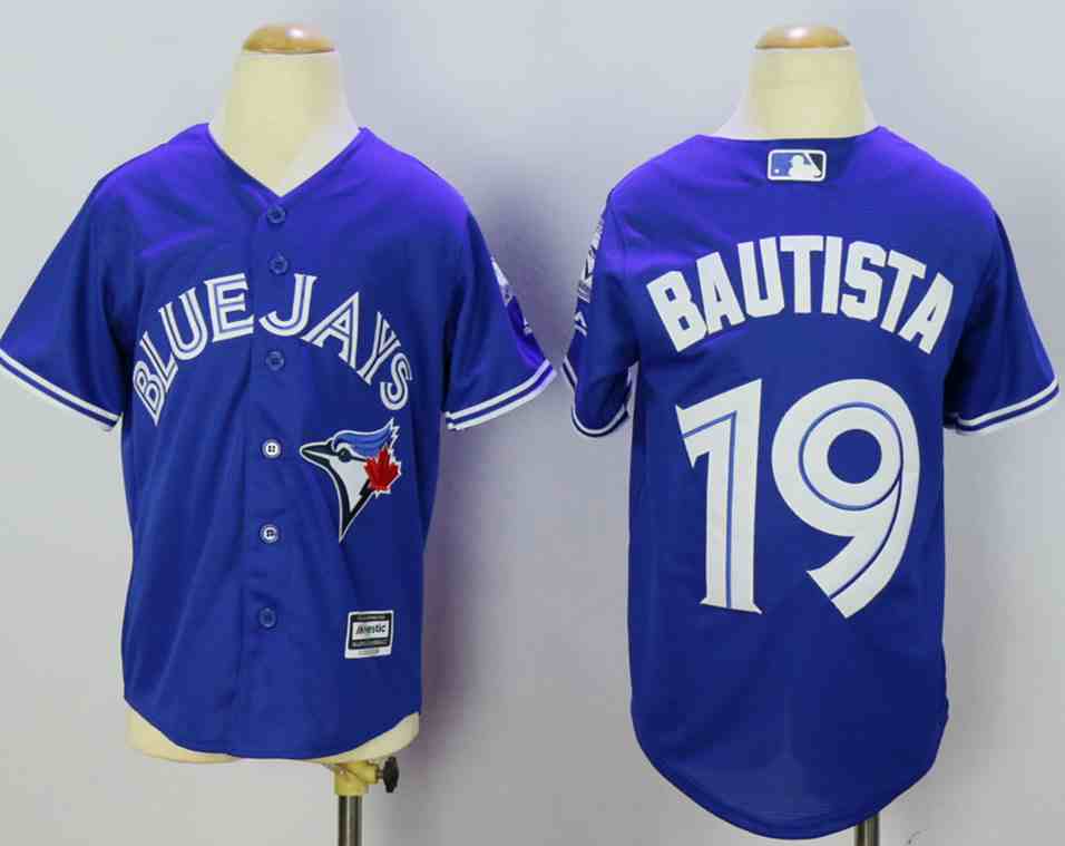 Blue Jays 19 Jose Bautista Blue With 40th Anniversary Patch Youth New Cool Base Jersey