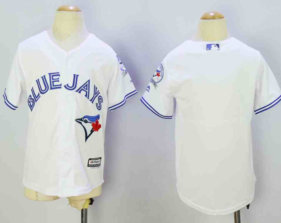 Blue Jays Blank White With 40th Anniversary Patch Youth New Cool Base Jersey