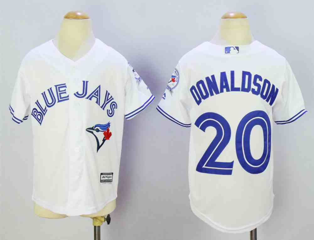 Blue Jays 20 Josh Donaldson White Youth With 40th Aniversary Patch New Cool Base Jersey
