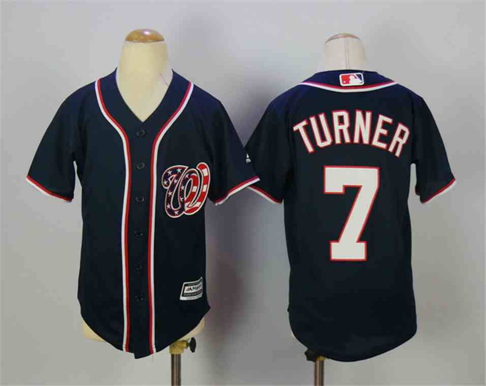 Nationals 7 Trea Turner Navy Youth New Cool Base Jersey
