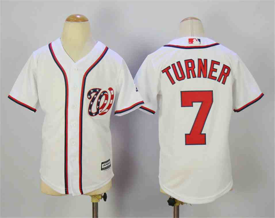 Nationals 7 Trea Turner White Youth New Cool Base Jersey