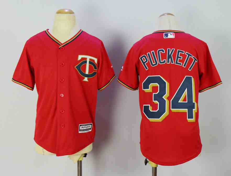 Twins 34 Kirby Puckett Red Youth New Cool Base Jersey