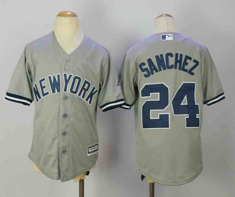 Yankees 24 Gary Sanchez Grey Youth Cool Base Jersey